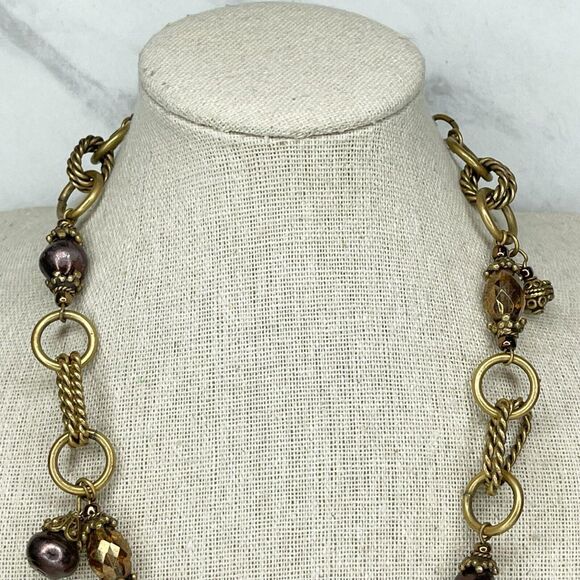 Chico's Gold Tone Beaded Chain Link Statement Necklace 21" ✨ - Picture 3 of 6